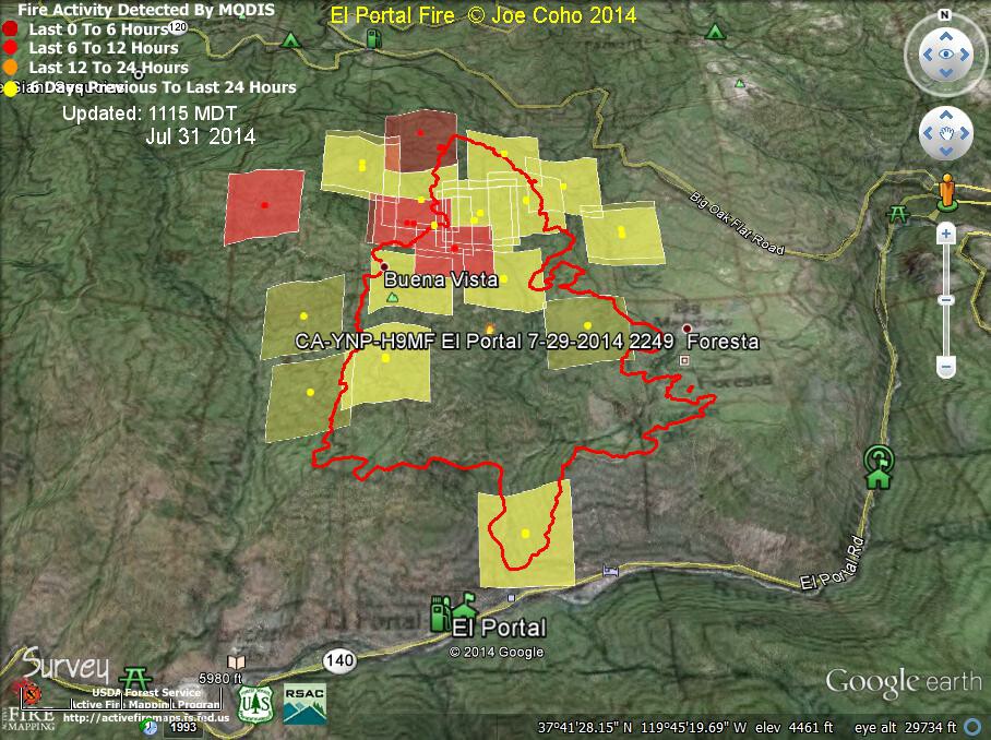 ElPortal Fire MODIS Fire Activity 1115 MDT Jul 31 2014