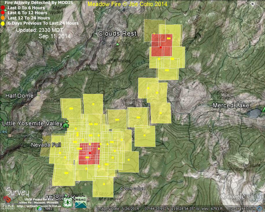 9 Meadow Fire MODIS Fire Detections 2330 MDT Sep 11 2014