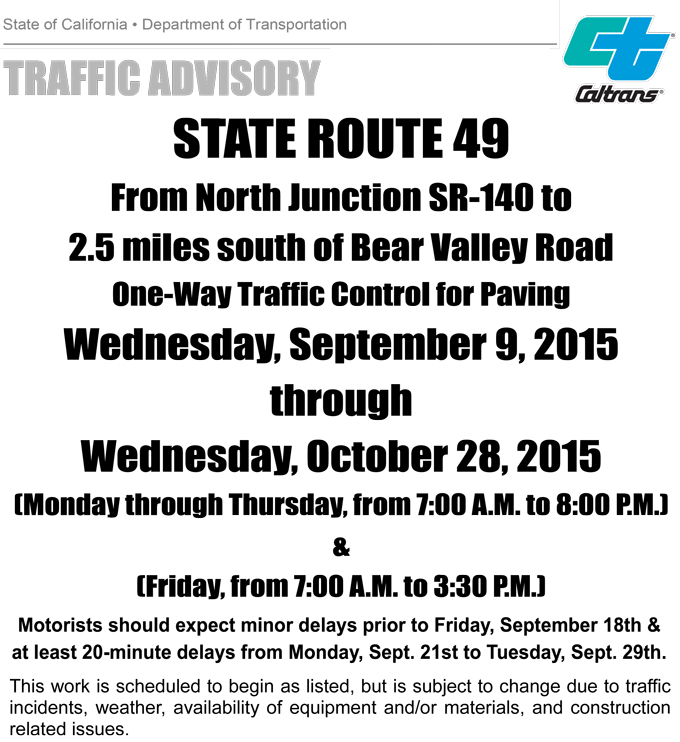 caltrans mariposa county paving project september 9 2015