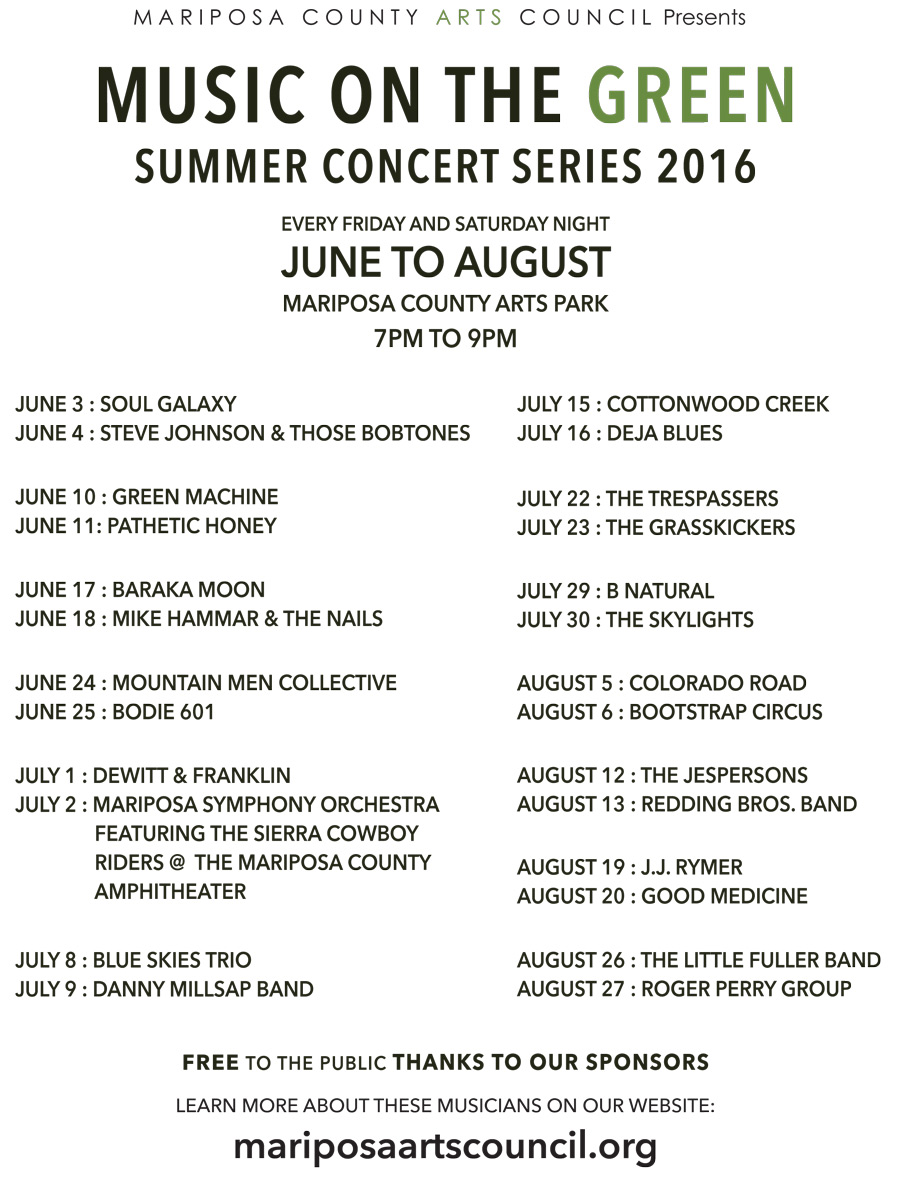 2016 Music on the Green Schedule