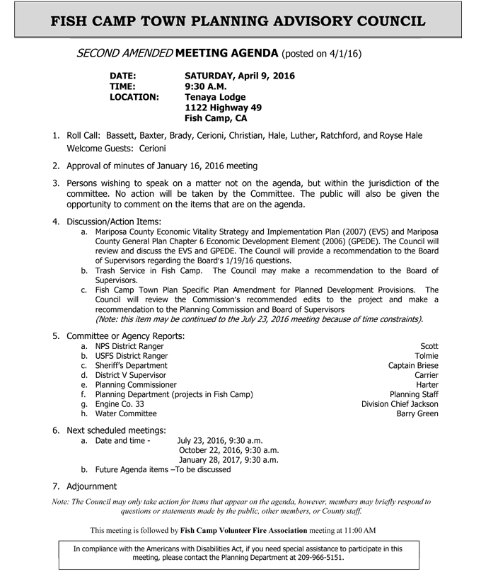 2016 04 09 fish camp town planning advisory council agenda april 9 2016
