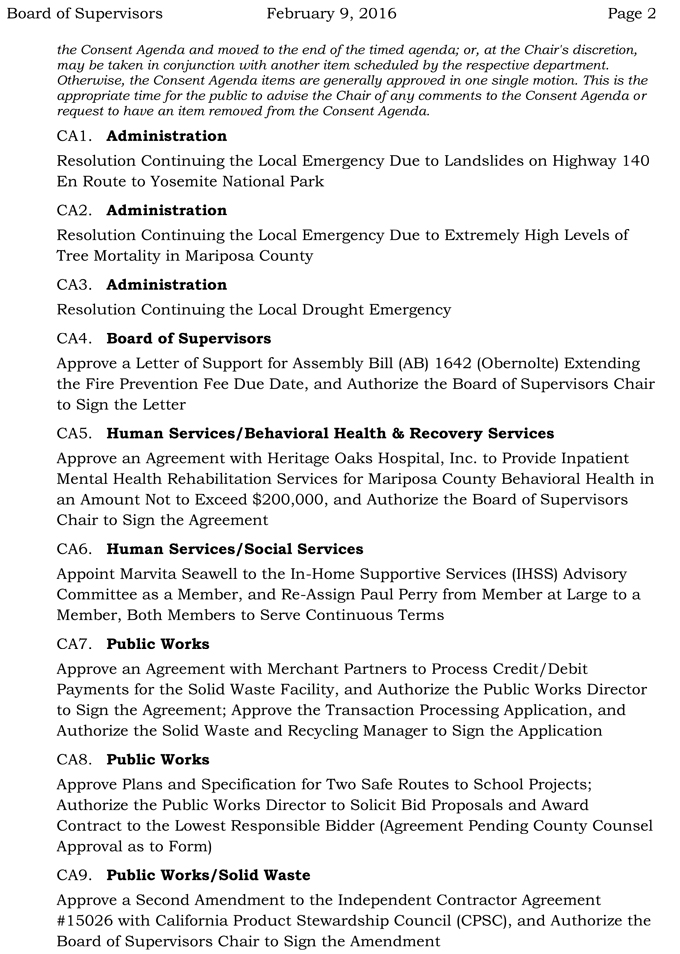 mariposa county board of supervisors meeting agenda febuary 9 2016 2
