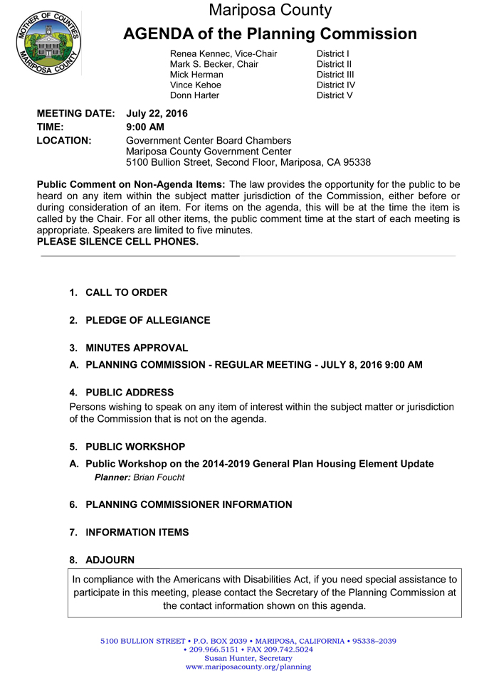 2016 07 22 mariposa county planning commission agenda july 22 2016