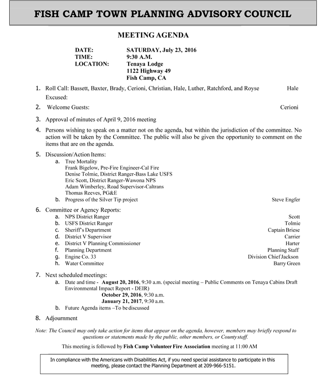 2016 07 23 fish camp town planning advisory council agenda july 23 2016