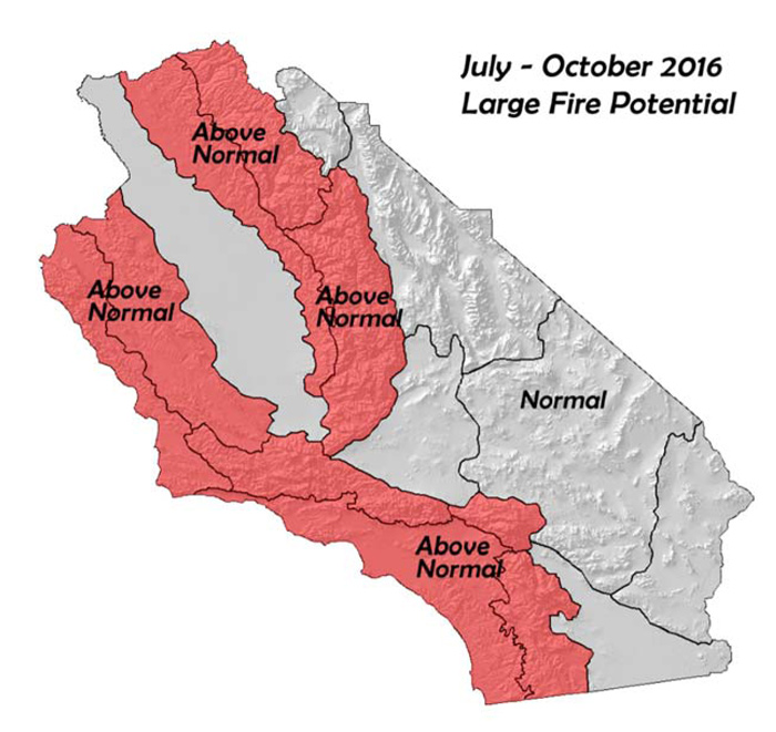 california large fire potential july 2016 assessment 1