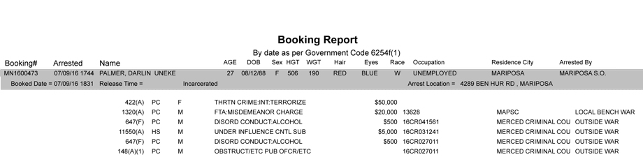 mariposa county booking report july 9 2016