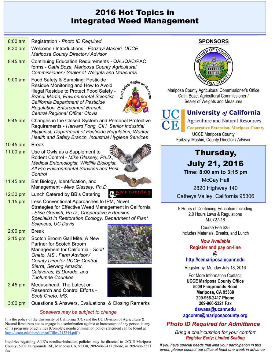mariposa county 2016 Hot Topics in Integrated Weed Management july 21 2016