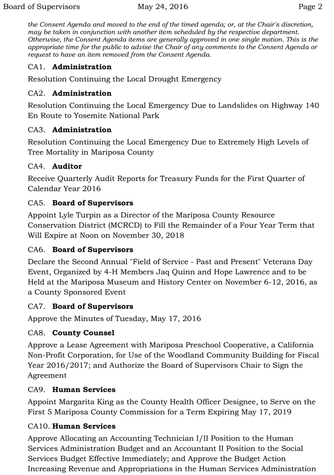 2016 05 24 mariposa county board of supervisors agenda may 24 2016 2