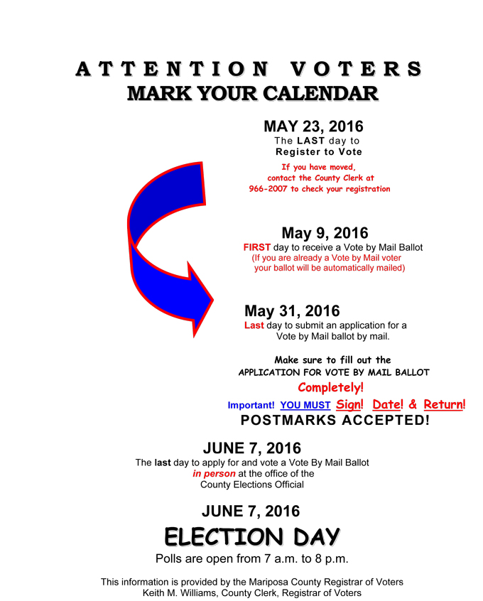 california important voter dates for june 7 2016 credit mariposa county