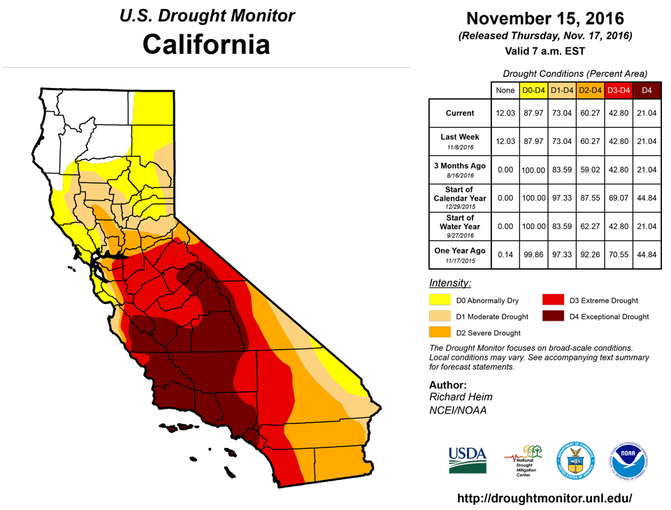 california drought monitor for november 15 2016