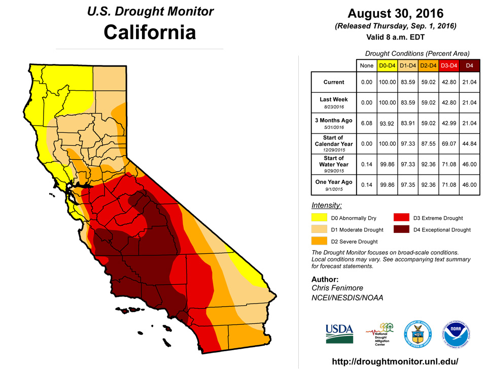 california drought monitor for august 30 2016 1
