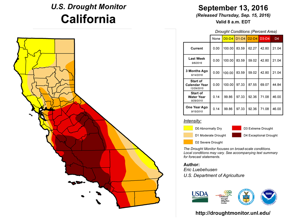 california drought monitor map for september 13 2016