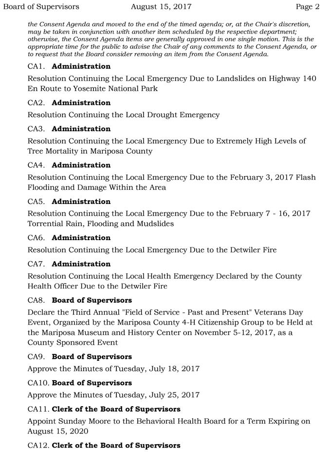 2017 08 15 mariposa county board of supervisors agenda august 15 2017 2