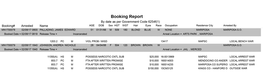 mariposa county booking report for february 8 2017