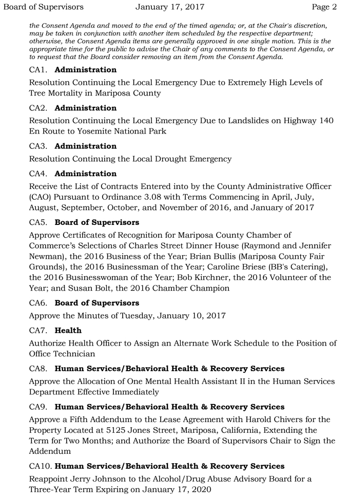 2017 01 17 mariposa county board of supervisors agenda january 17 2017 2