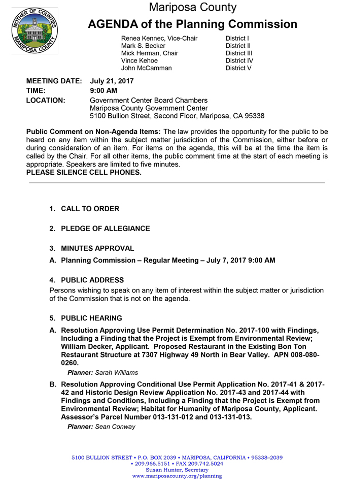 2017 07 21 mariposa county planning commission agenda july 21 2017 1