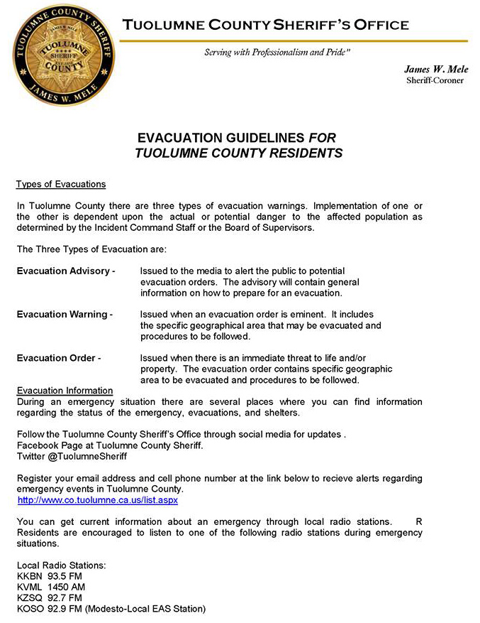 Tuolumne County Sheriff Advisory for Detwiler Fire 7 19 17 2