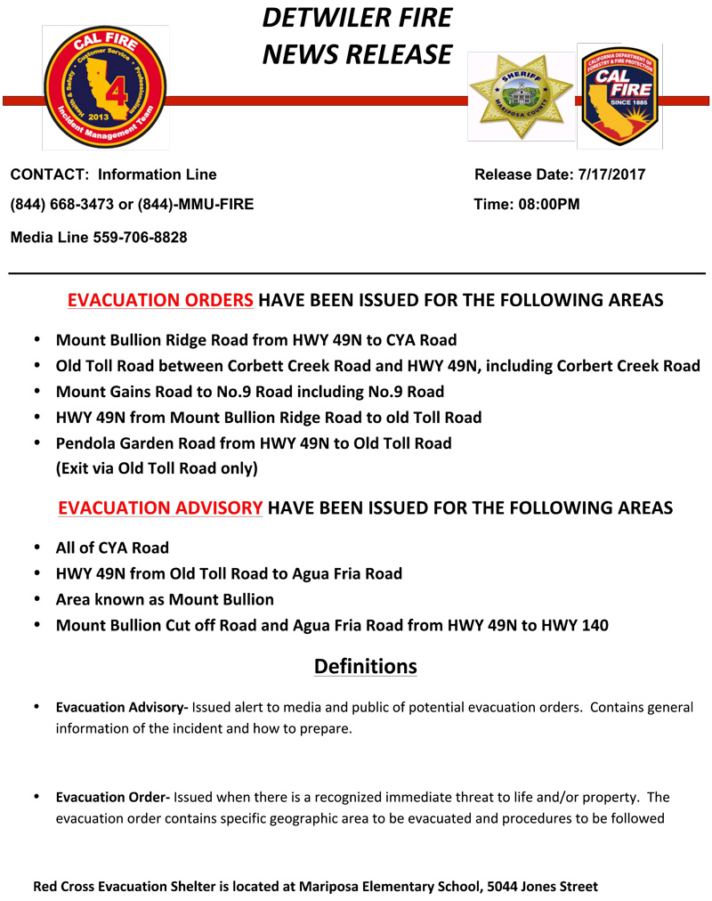 detwiler fire evacuation orders update for monday July 17 2017 