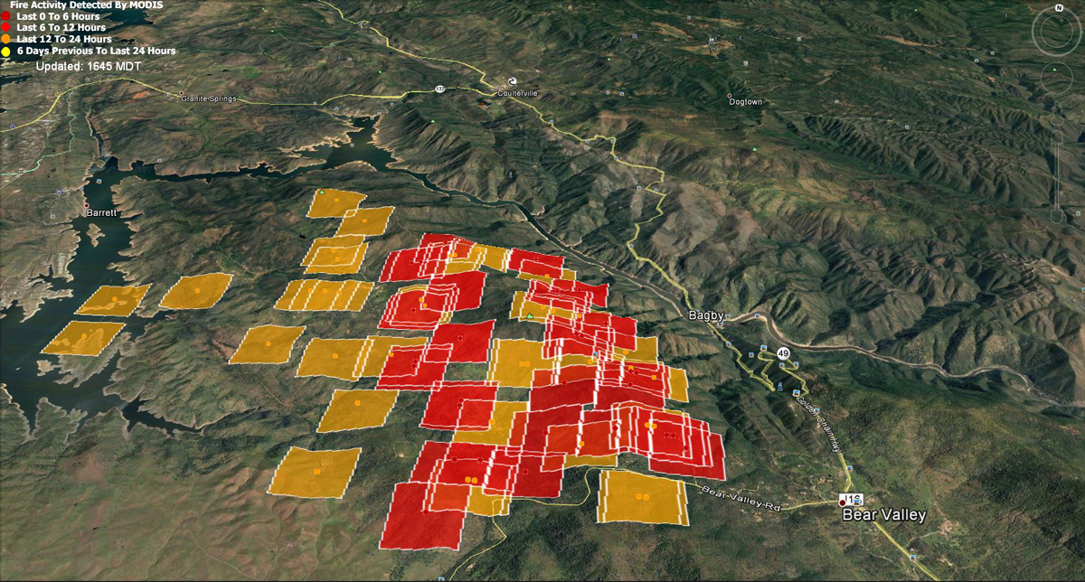 detwiler fire mariposa county modis map monday afternoon