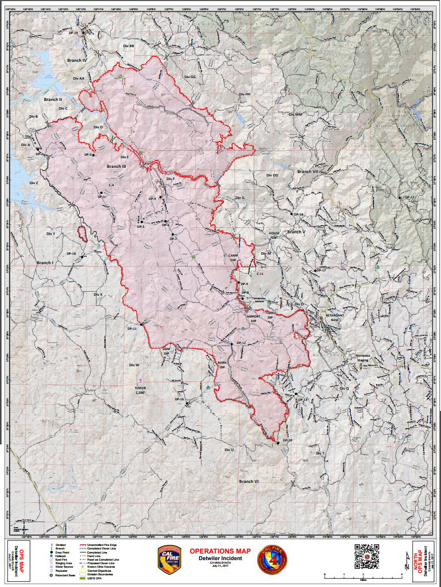 detwiler fire mariposa county operations map friday july 21 2017 small