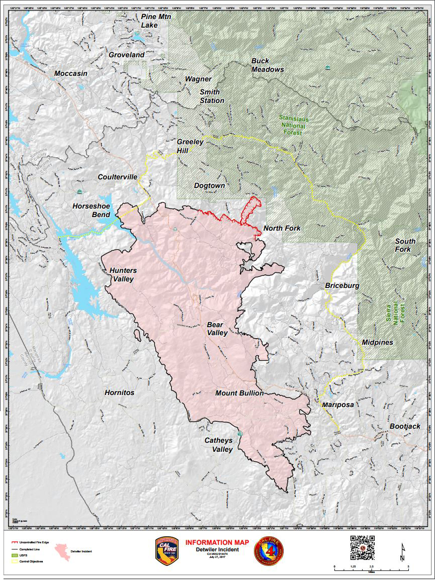 map information detwiler fire mariposa county thursday july 27 2017