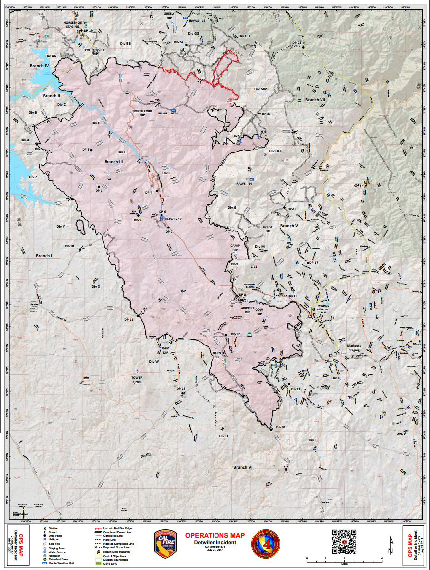 map operations detwiler fire mariposa county thursday july 27 2017