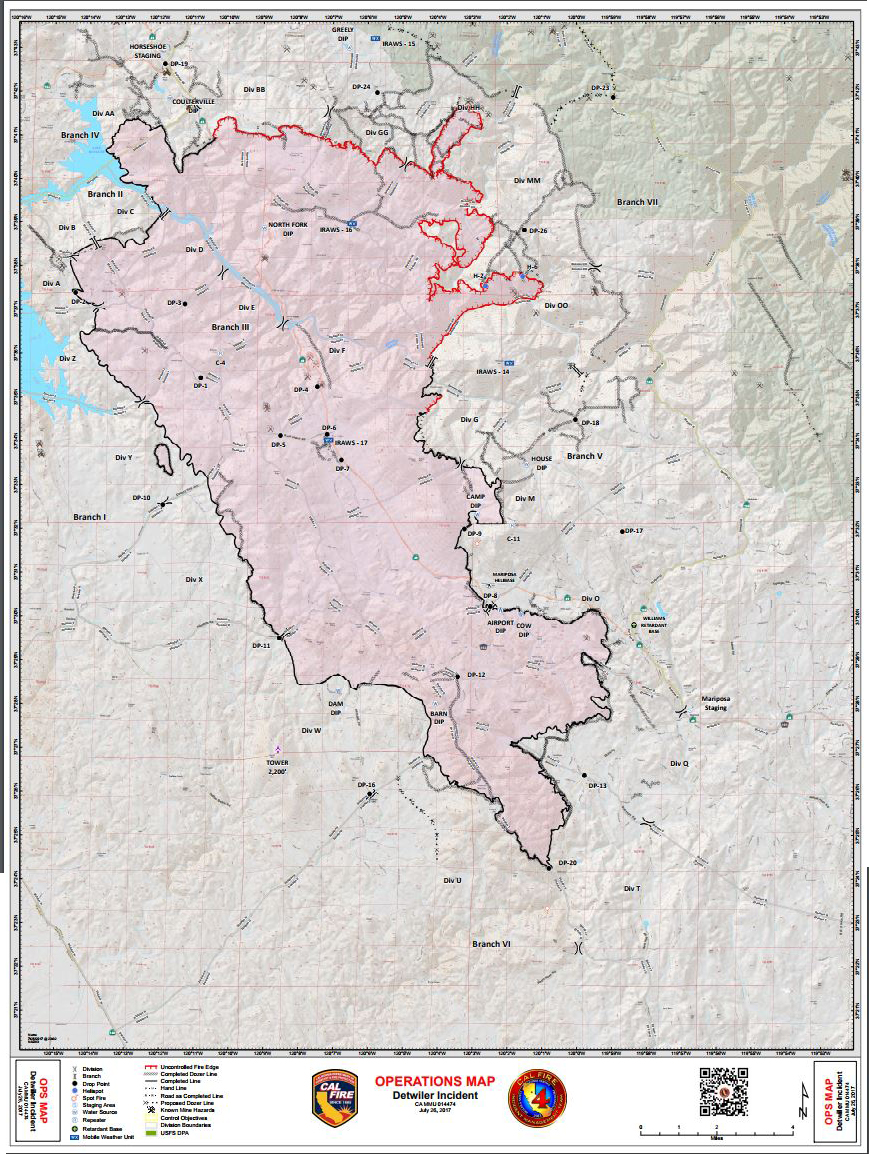 map operations detwiler fire mariposa county tuesday july 26 2017