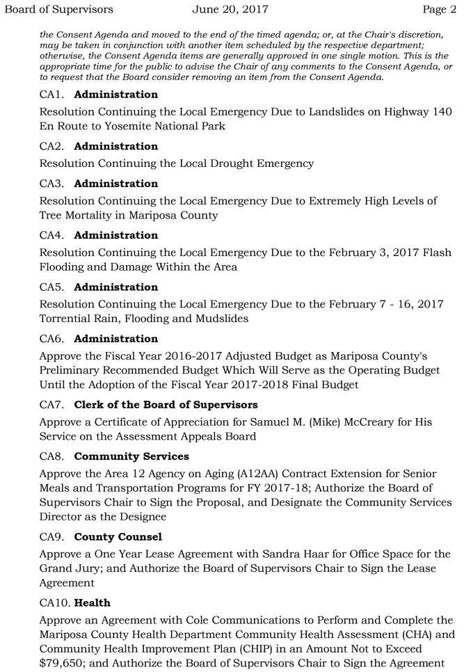 2017 06 20 mariposa county board of supervisors agenda june 20 2017 2