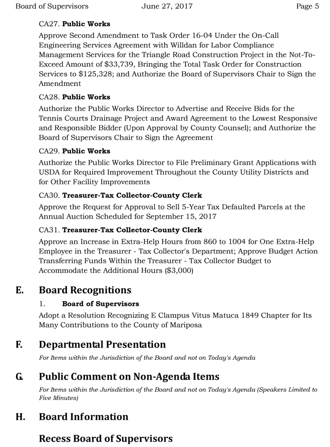 2017 06 27 mariposa county board of supervisors agenda june 27 2017 5