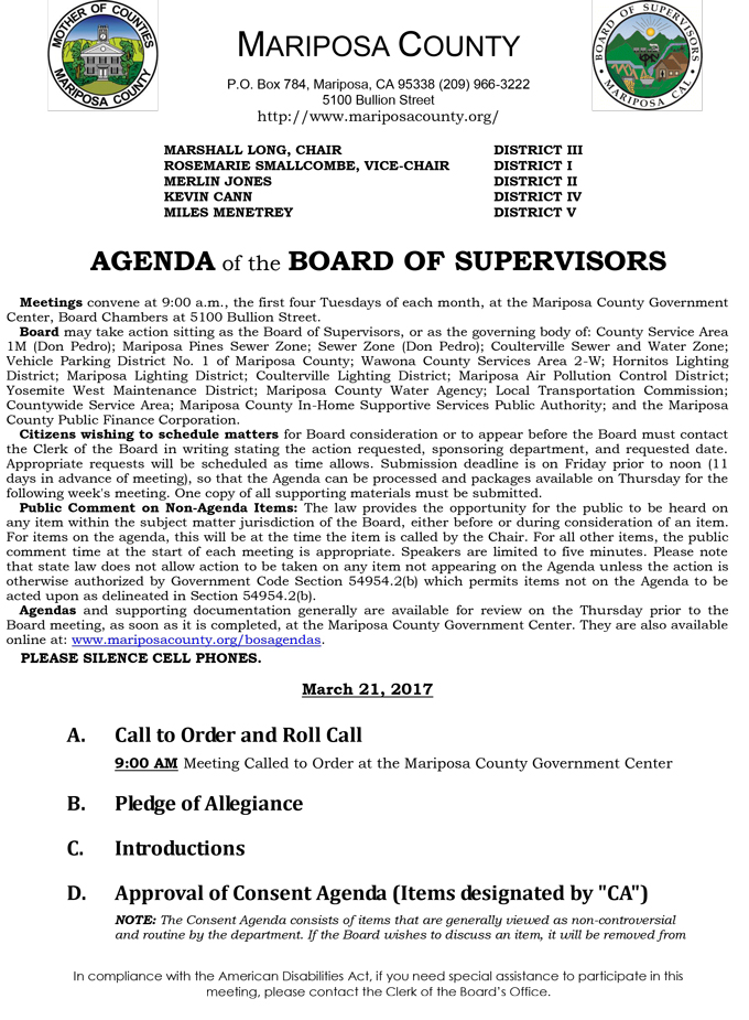 2017 03 21 mariposa county board of supervisors agenda march 21 2017 1