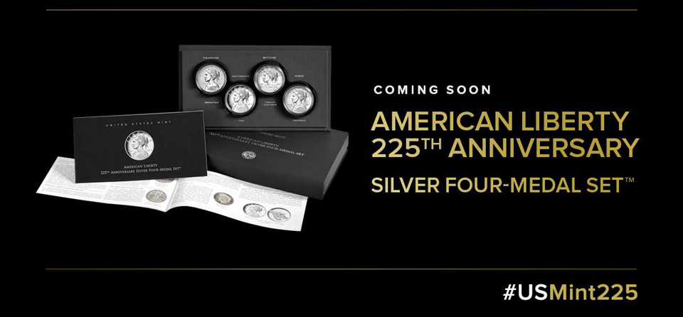 us mint american liberty 225th anniversary silver four medal set