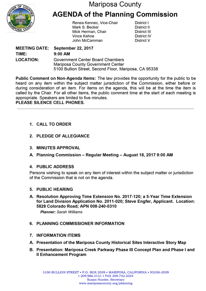 2017 09 22 mariposa county planning commission agenda september 22 2017 1