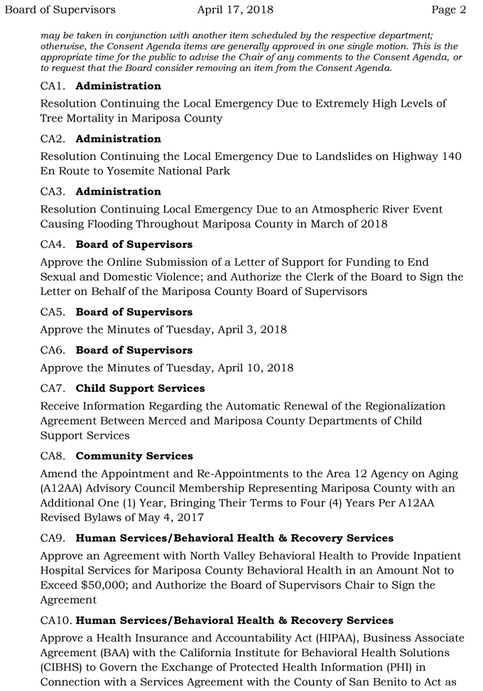 2018 04 17 mariposa county Board of Supervisors Public Agenda april 17 2018 2