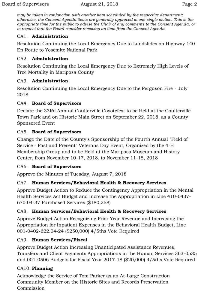 2018 08 21 mariposa county Board of Supervisors Agenda august 21 2018 2