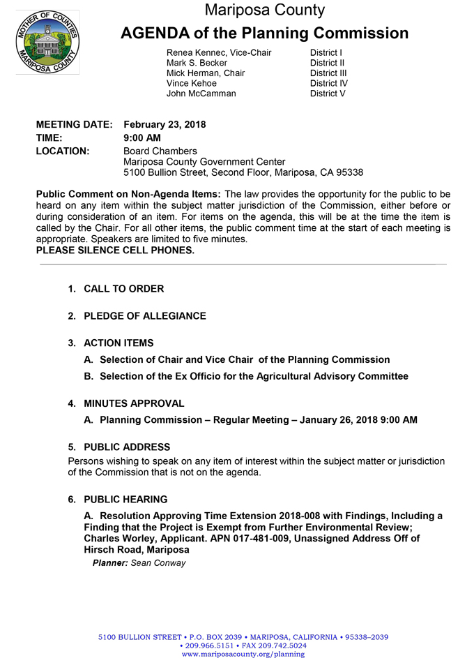 2018 02 23 mariposa county Planning Commission Public Agenda february 23 2018 1