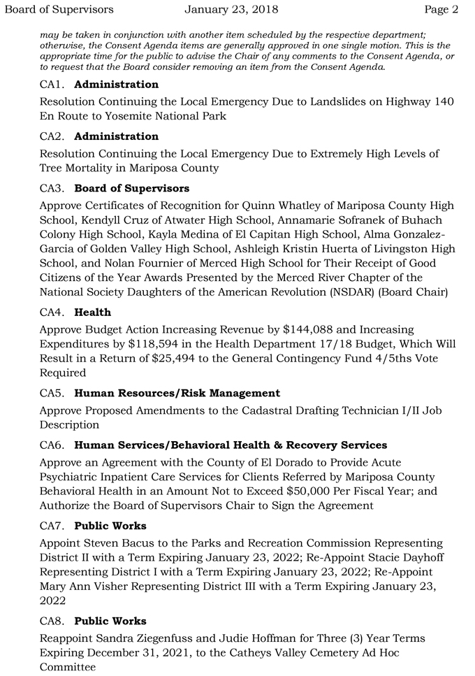 2018 01 23 mariposa county Board of Supervisors agenda january 23 2018 2