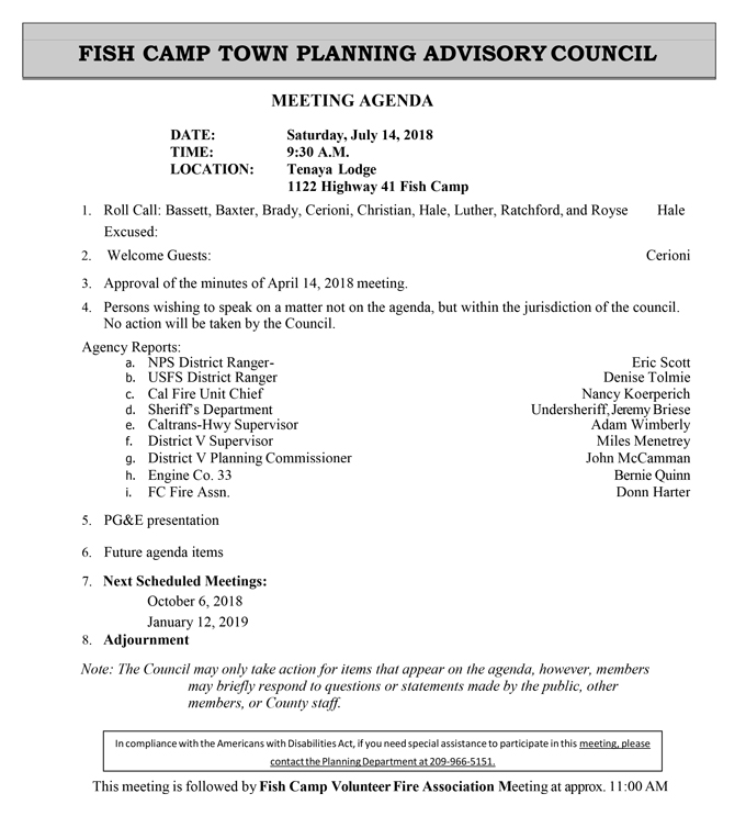 2018 07 14 Fish Camp Town Planning Advisory Council Public Agenda july 14 2018