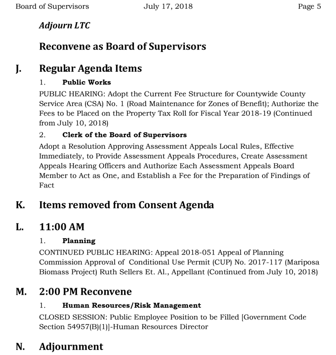 2018 07 17 mariposa county Board of Supervisors Agenda july 17 2018 5