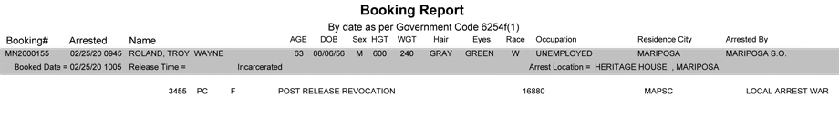 mariposa county booking report for february 25 2020