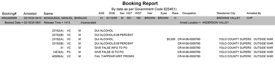 mariposa county booking report for february 18 2024