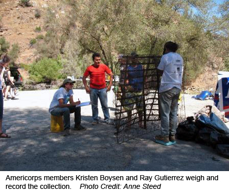 Americorps-members-Kristen-Boysen-and-Ray-Gutierrez-weigh-and-record-the-collection
