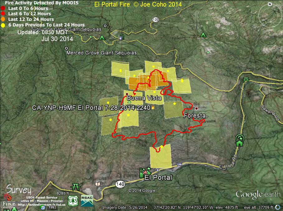 ElPortal Fire MODIS Fire Activity 0815 MDT Jul 230 2014