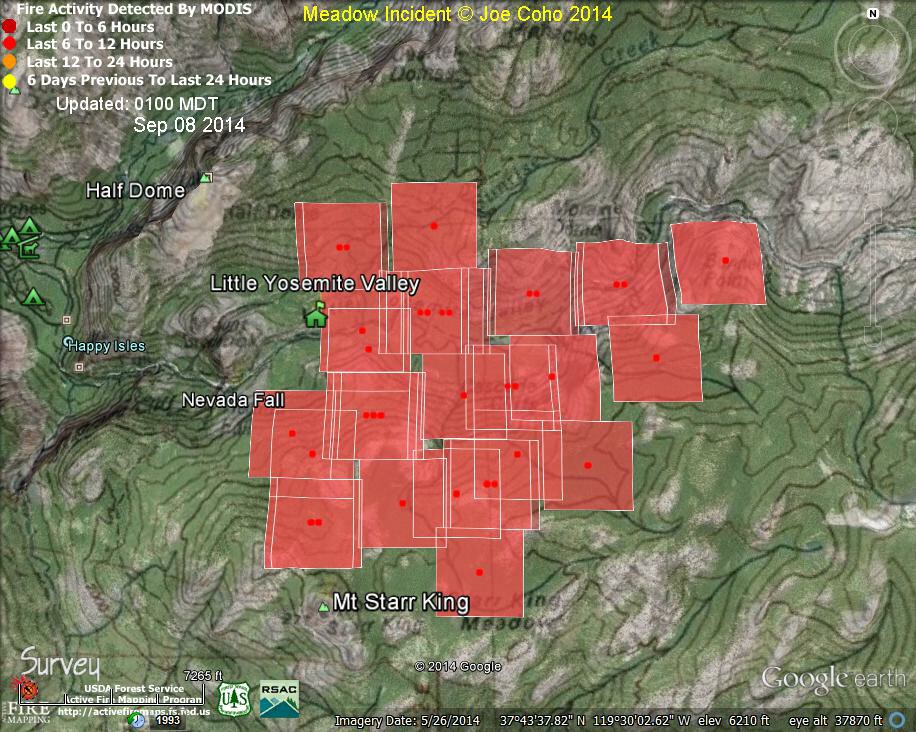 1 Meadow Fire MODIS Fire Detections 0100 MDT Sep 08 2014