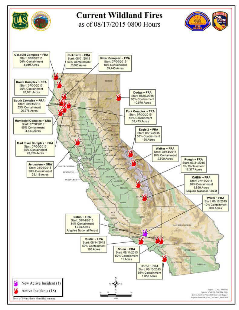 california wildfire map august 17 2015