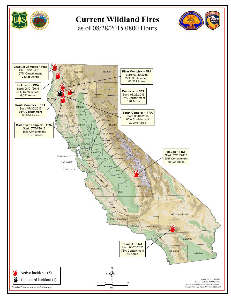 CAL FIRE Friday Morning August 28, 2015 Report on Wildfires in ...