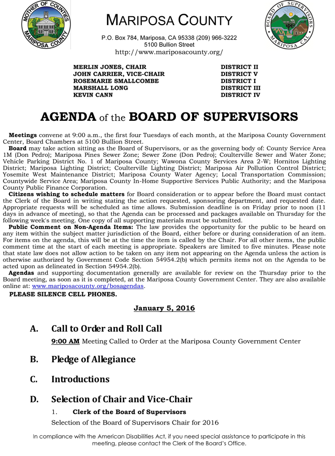 2016 01 05 mariposa county board of supervisors agenda january 5 2016 1