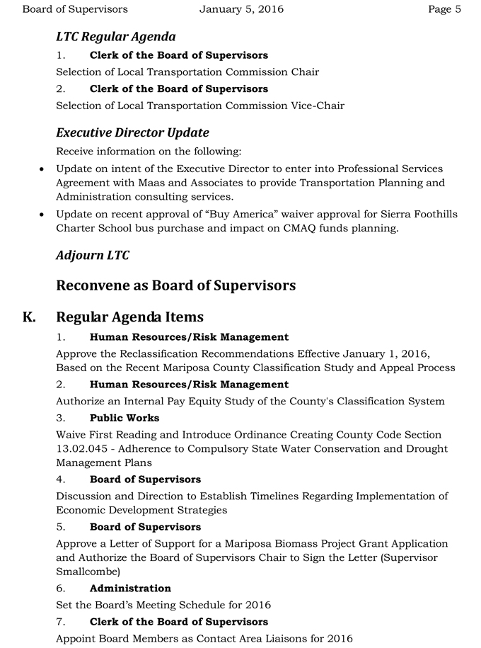 2016 01 05 mariposa county board of supervisors agenda january 5 2016 5