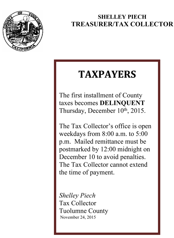 first install taxes tuolumne county december 2015