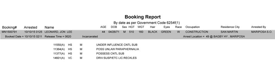 mariposa county booking report 10 10 2015