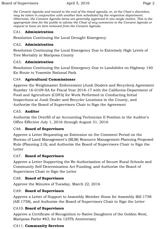 2016 04 05 mariposa county board of supervisors april 5 2016 agenda 2
